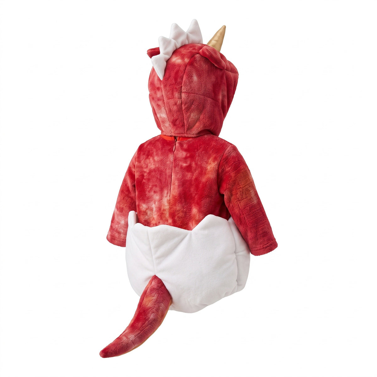 Schattig dinokostuum met zachte pluchen stof, speelse dinokop, opvallende hoorns en een comfortabel pakje