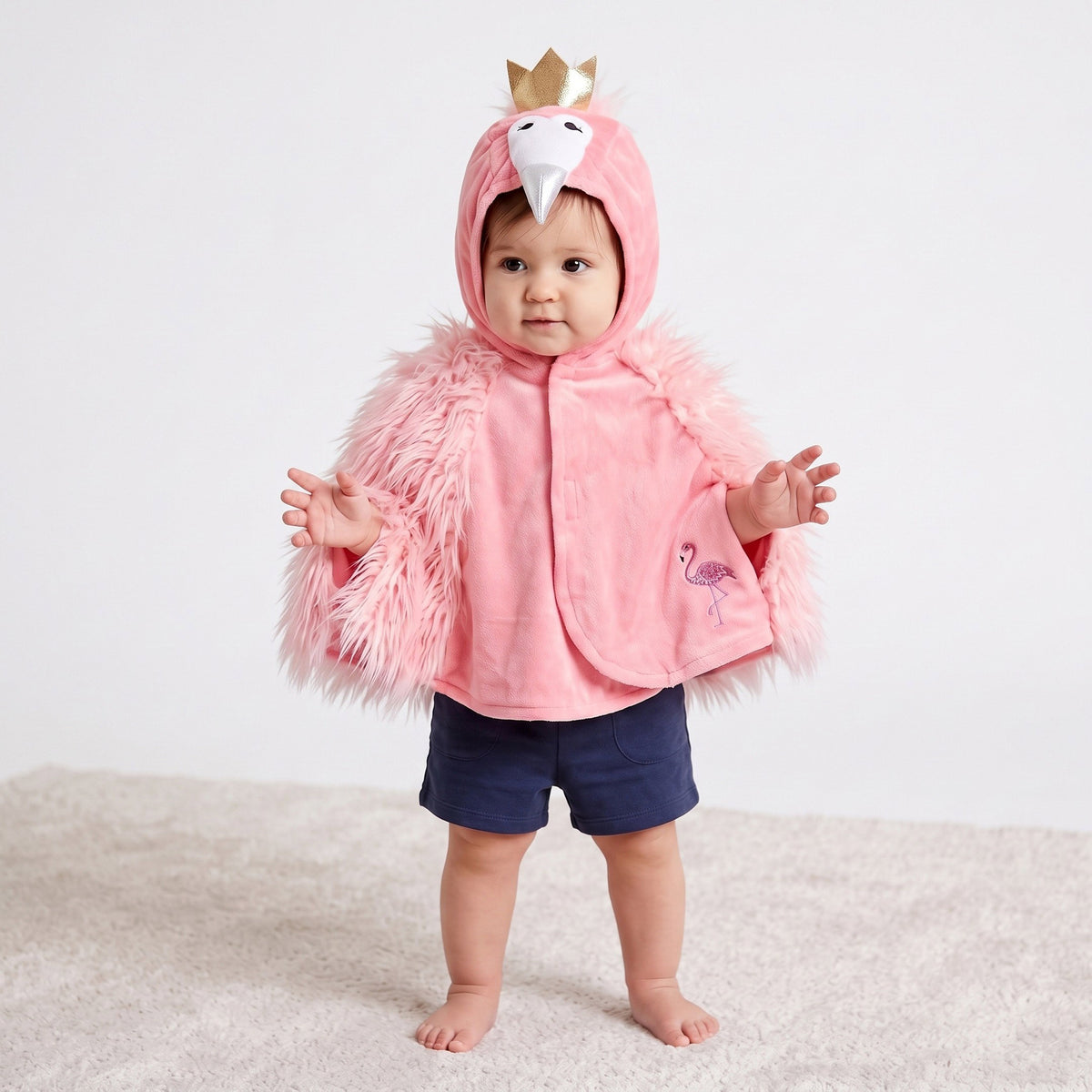 Zachte flamingocape met snavelkap en oortjes