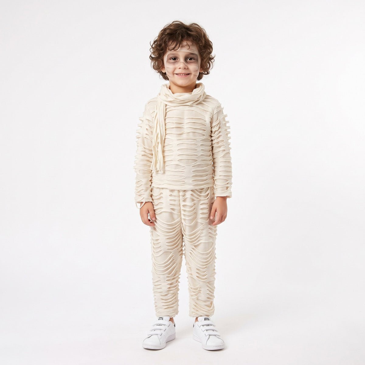 Mummiekostuum met wikkelprint en kap
