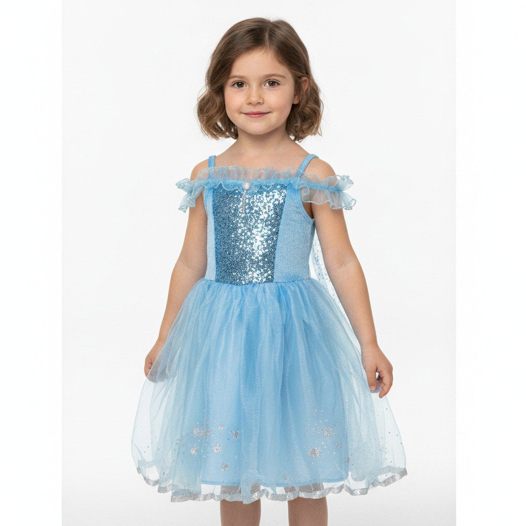 Feerieke prinsessenjurk met cape met kristallen & Cape ijsprinses
