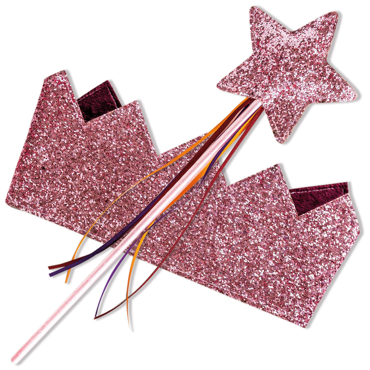 Glitterkroon met toverstaf * roze