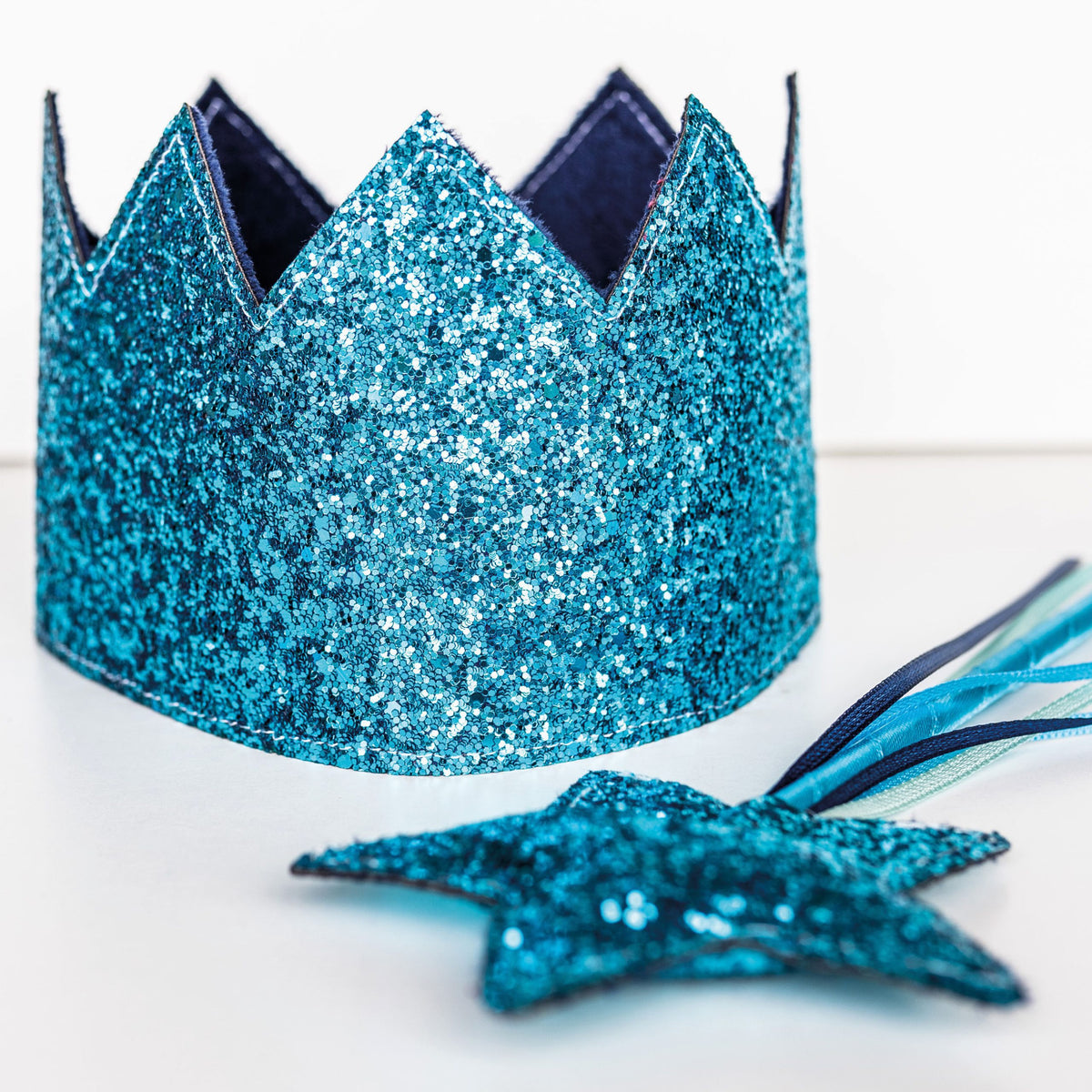 Glitterkroon met toverstaf * turquoise