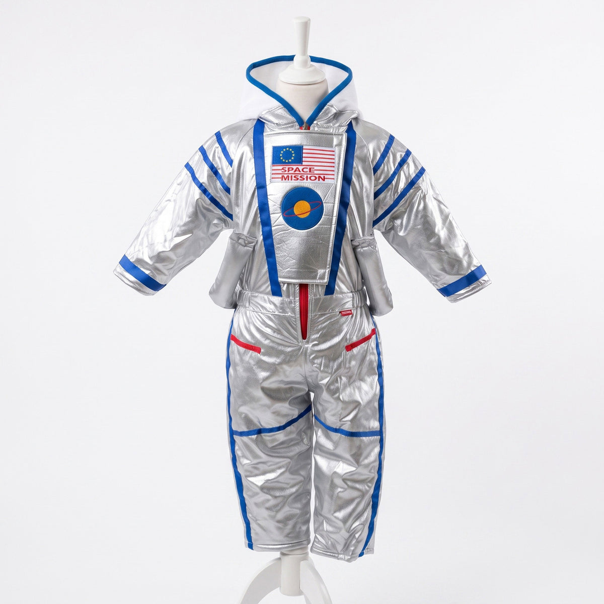 Astronautenkostuum met gewatteerde ruimteoverall, kap en driedimensionale ruimtedetails
