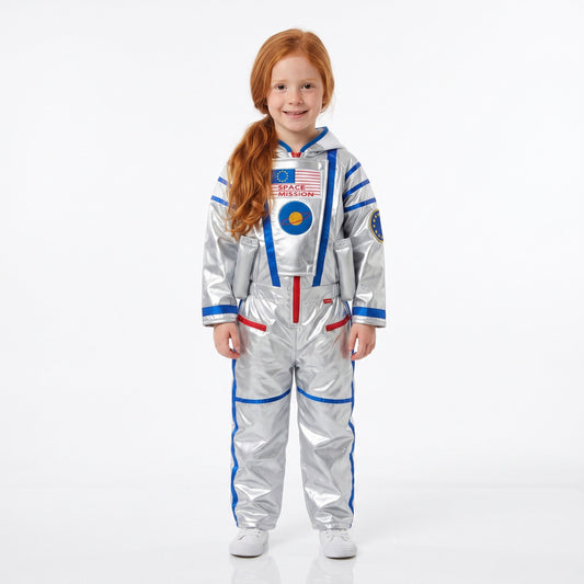 Astronautenkostuum met gewatteerde ruimteoverall, kap en driedimensionale ruimtedetails