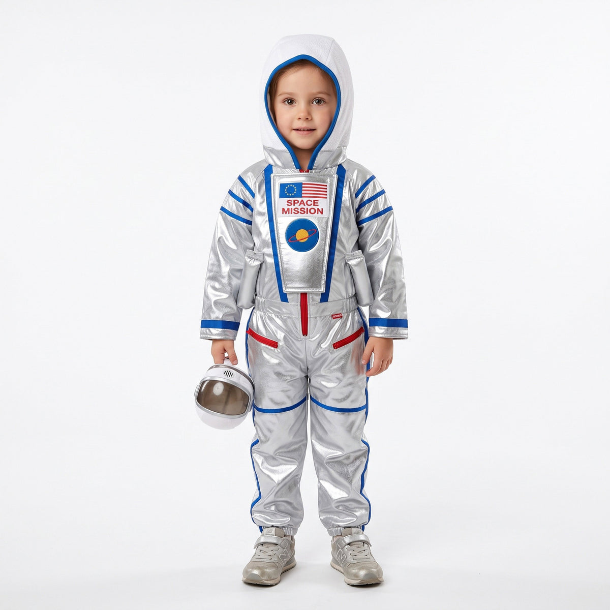 Astronautenkostuum met gewatteerde ruimteoverall, kap en driedimensionale ruimtedetails