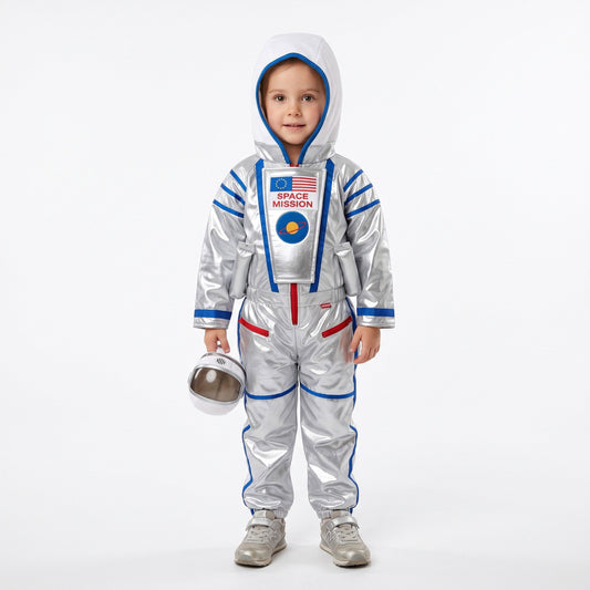 Astronautenkostuum met gewatteerde ruimteoverall, kap en driedimensionale ruimtedetails