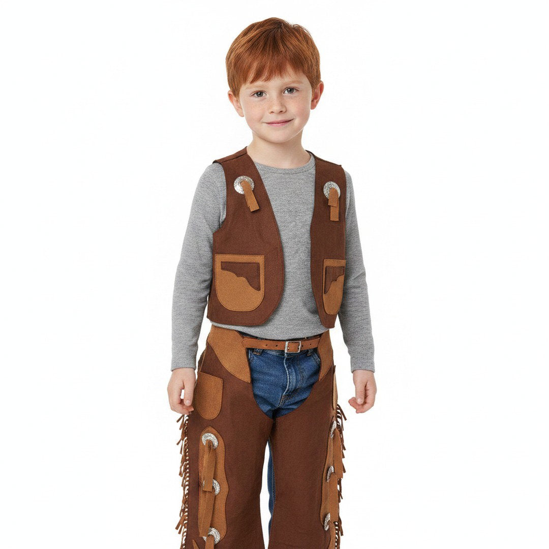 Cowboykostuum met chaps, shirt en westernriem