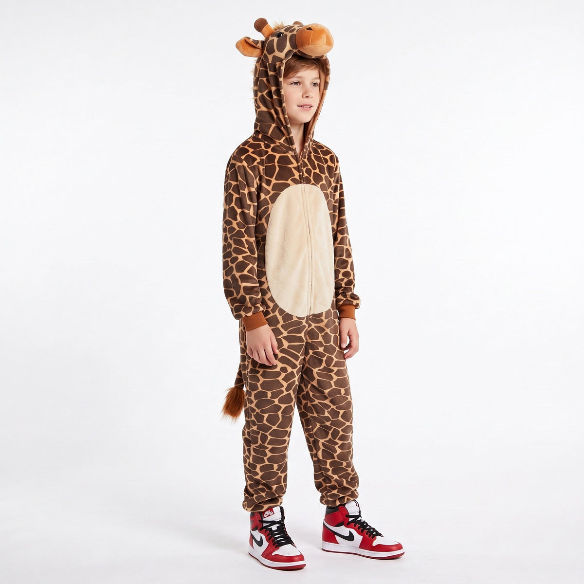 Giraf-onesie met capuchon, oortjes, hoorns en staart