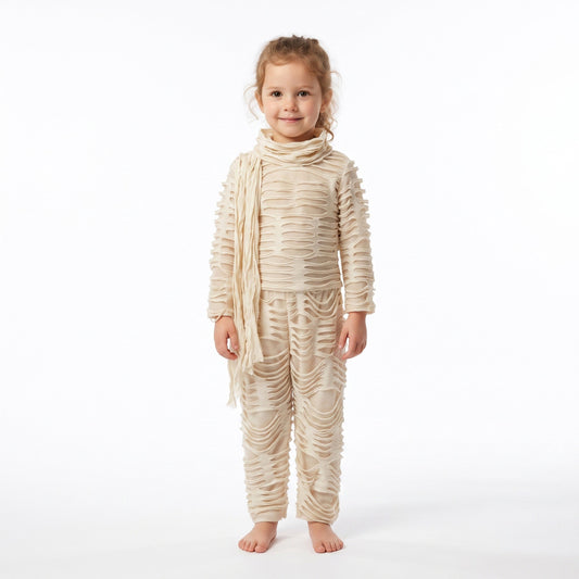 Mummiekostuum met wikkelprint en kap