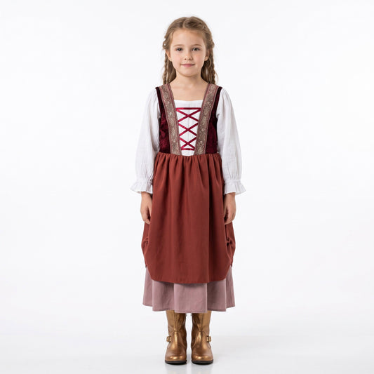 Lange jonkvrouwenjurk met sierlijk lijfje, decoratieve details, lange pofmouwen