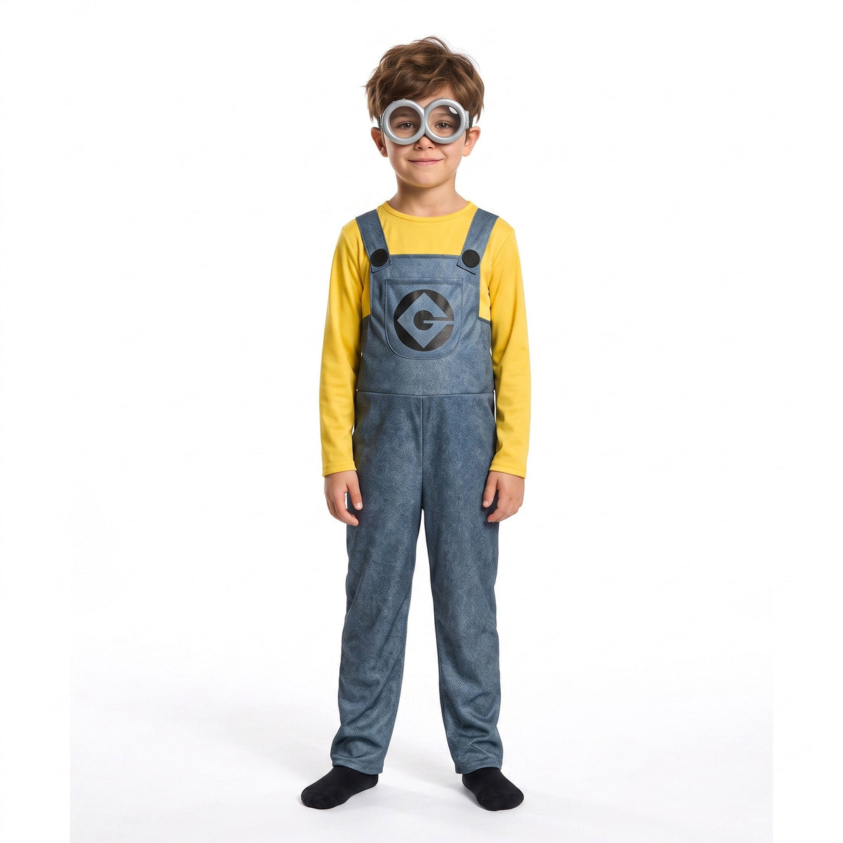 Minion-kostuum met tuinbroek, lange mouwen en ronde bril