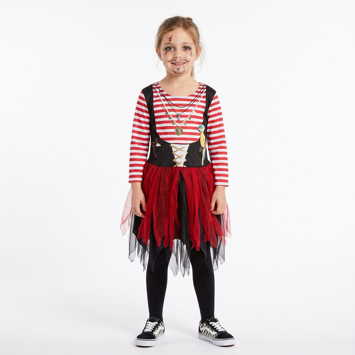 Piratenjurkje met gestreept shirt, rok en papegaaidetail