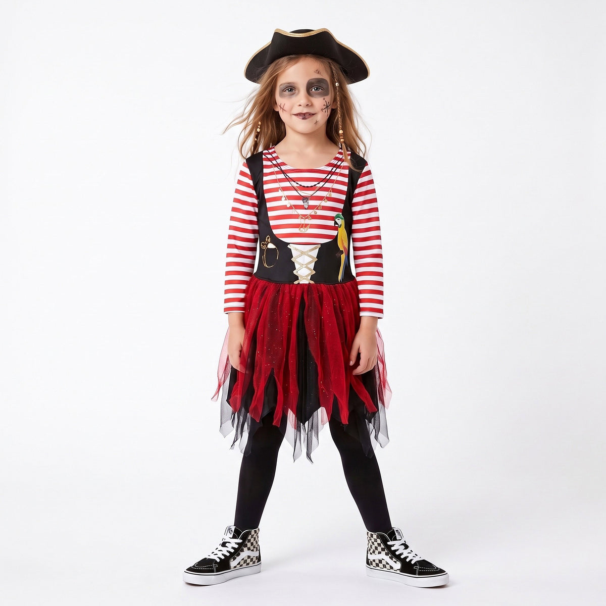 Piratenjurkje met gestreept shirt, rok en papegaaidetail