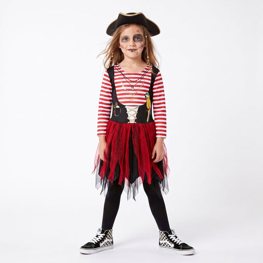 Piratenjurkje met gestreept shirt, rok en papegaaidetail