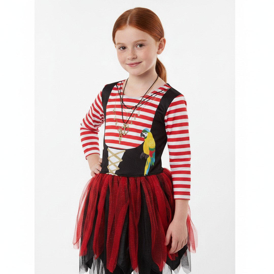 Piratenjurkje met gestreept shirt, rok en papegaaidetail
