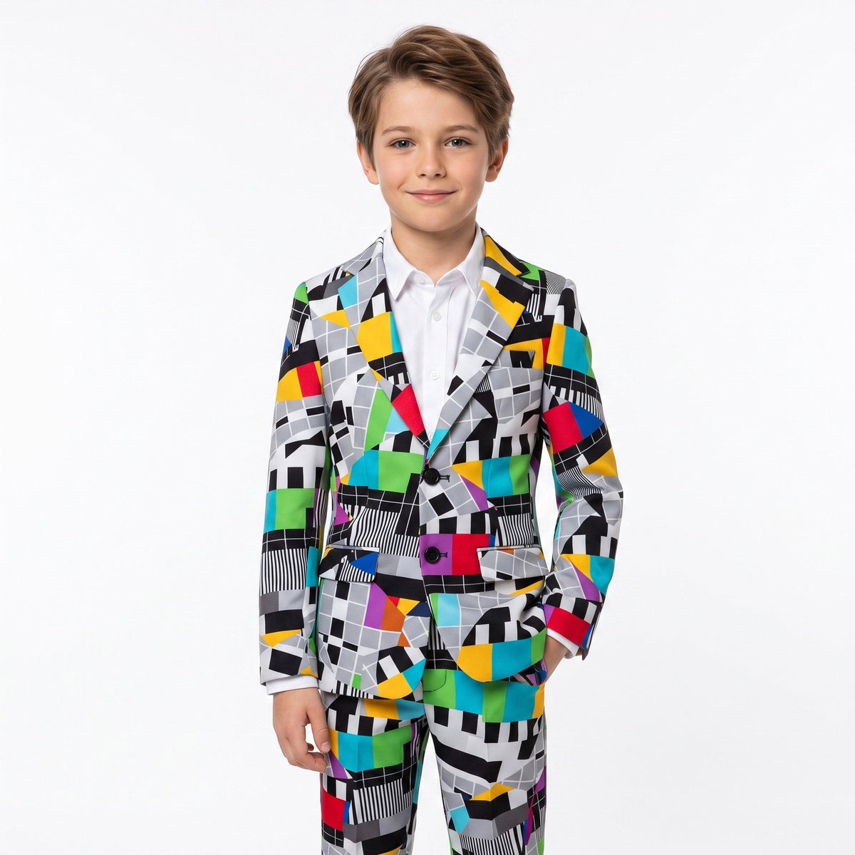 Testbeeld feestpak met geometrische print, hemd en stropdas