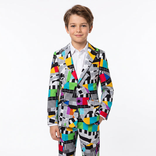 Testbeeld feestpak met geometrische print, hemd en stropdas