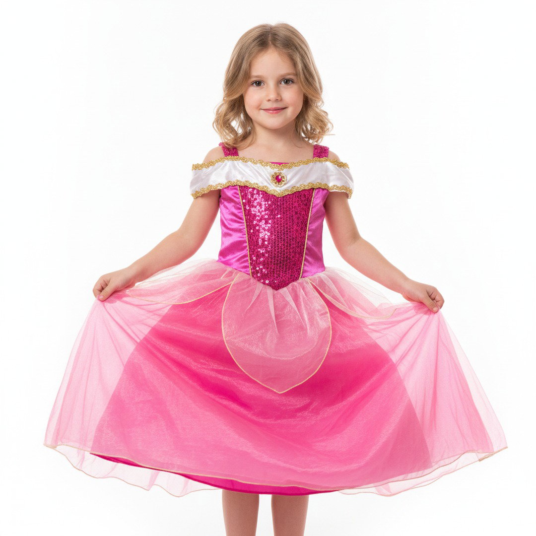 Prinsessenjurk met glanzend lijfje, sierdetails en wijde rok