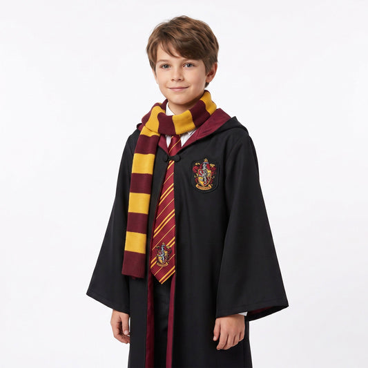 Harry Potter tovenaarskostuum met mantel, sjaal en ronde bril